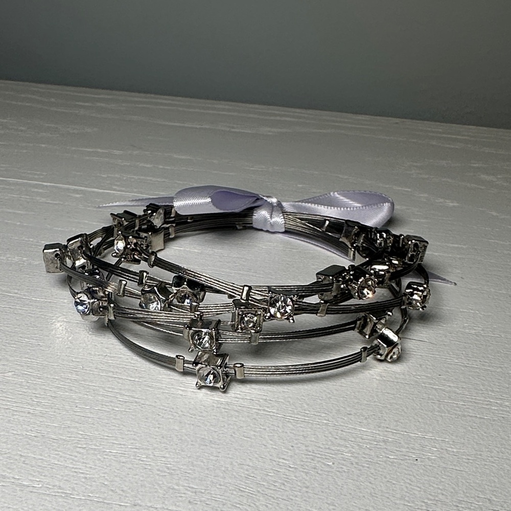 Elegant Silver Bangle Set with Crystal Accents